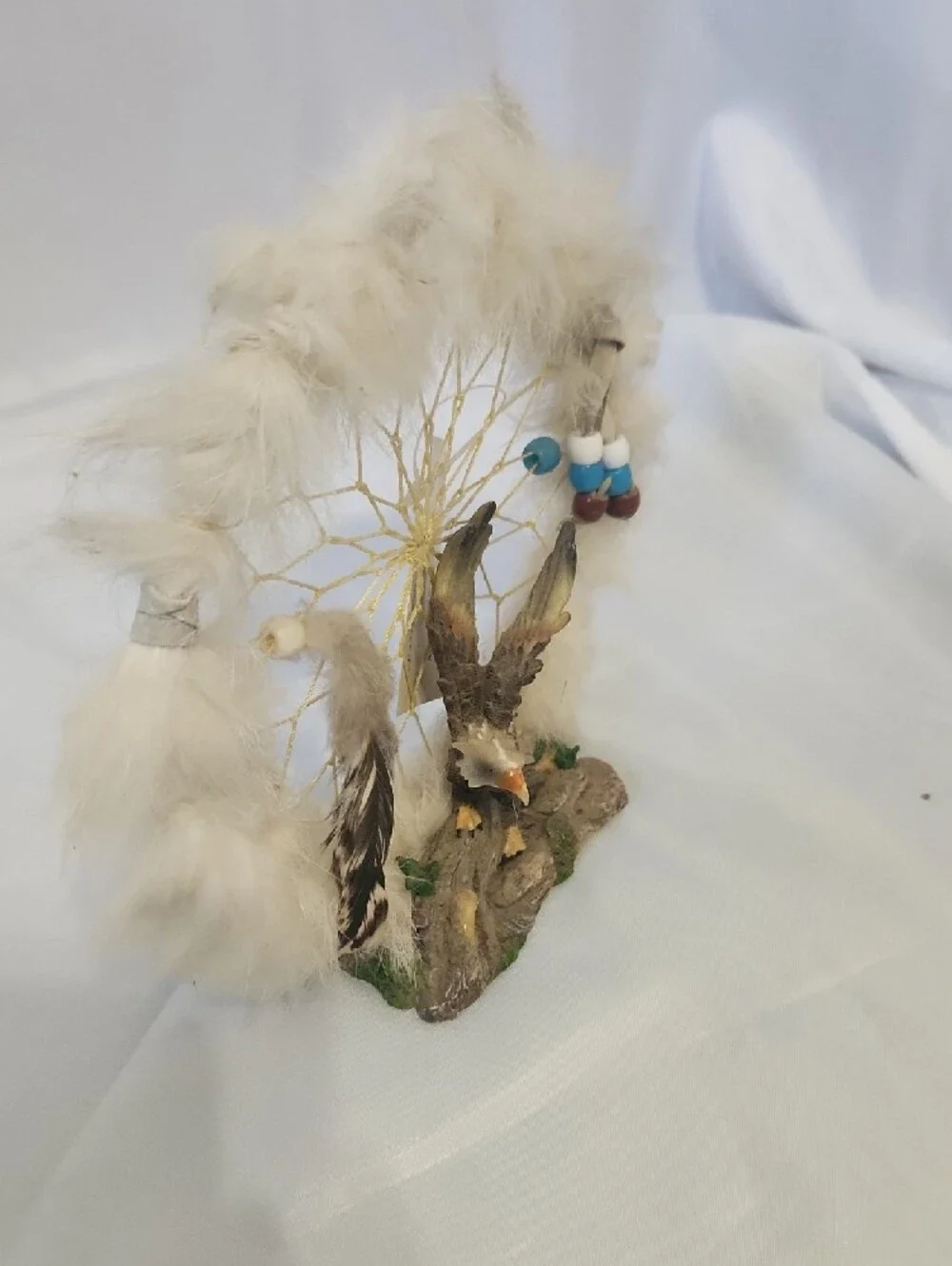 White Feather Dreamcatcher with Brown Eagle Accent